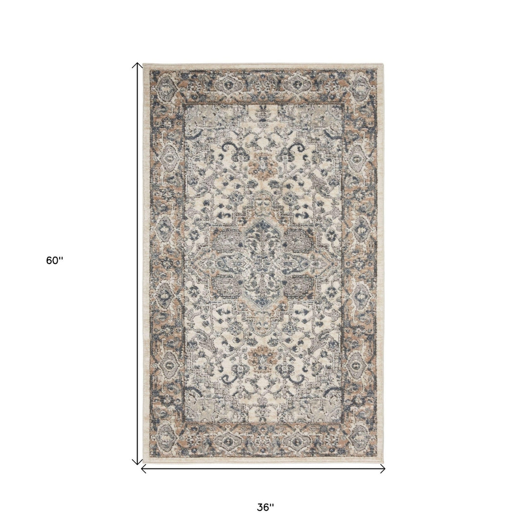 3 X 5 Ivory And Grey Oriental Power Loom Non Skid Area Rug Image 6