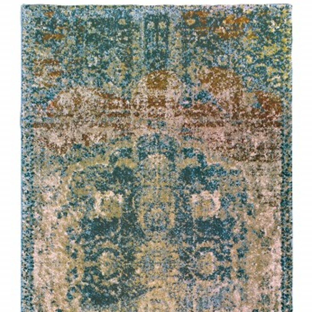 10 X 13 Sand And Blue Distressed Indoor Area Rug Image 1