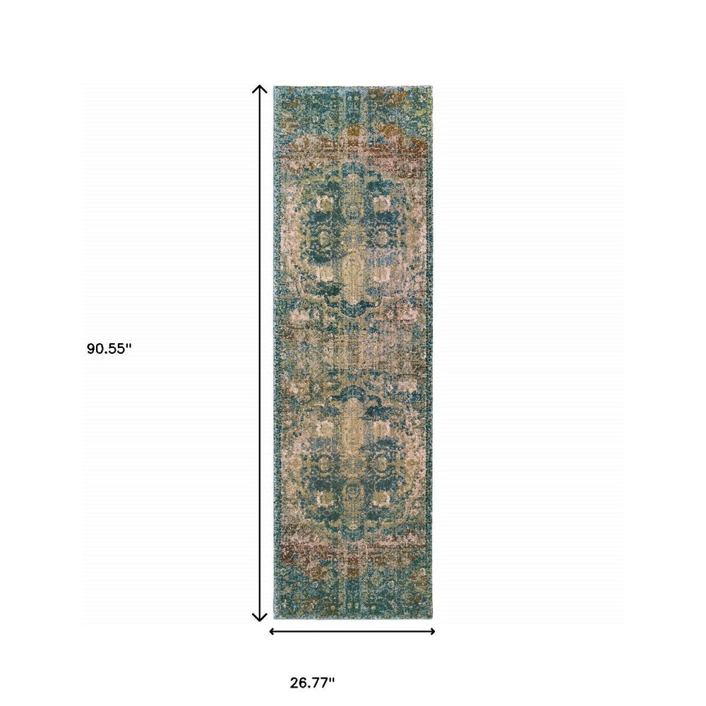 10 X 13 Sand And Blue Distressed Indoor Area Rug Image 2