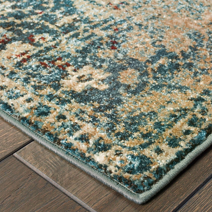 10 X 13 Sand And Blue Distressed Indoor Area Rug Image 8