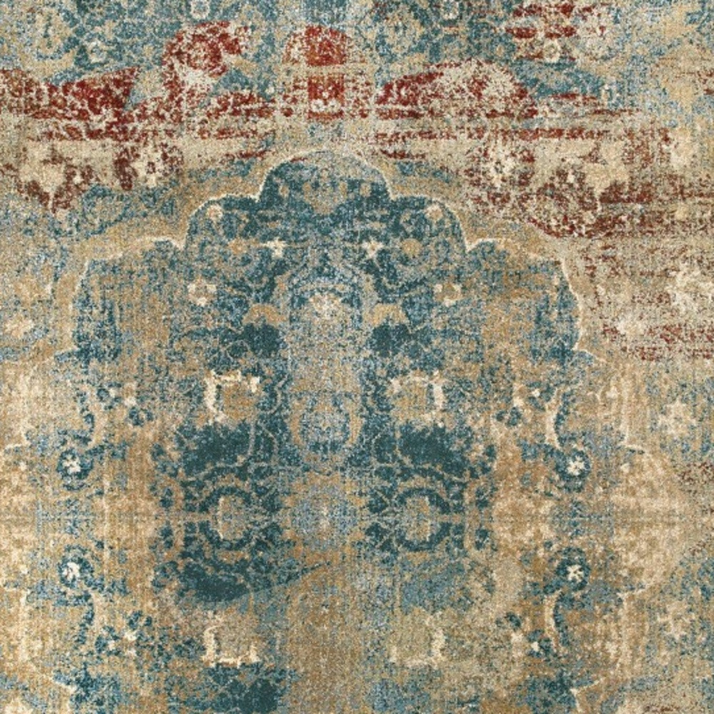 10 X 13 Sand And Blue Distressed Indoor Area Rug Image 10