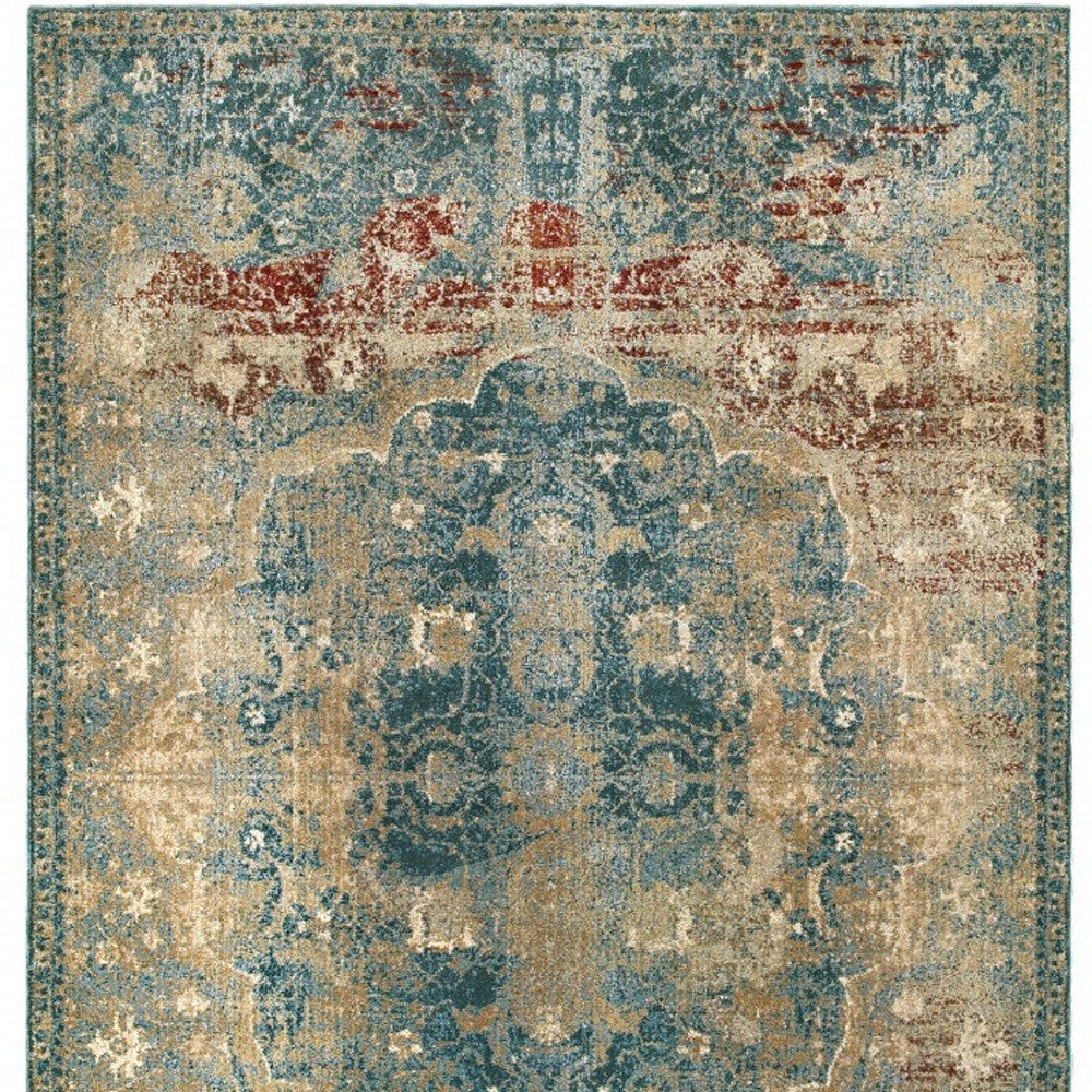 10 X 13 Sand And Blue Distressed Indoor Area Rug Image 11