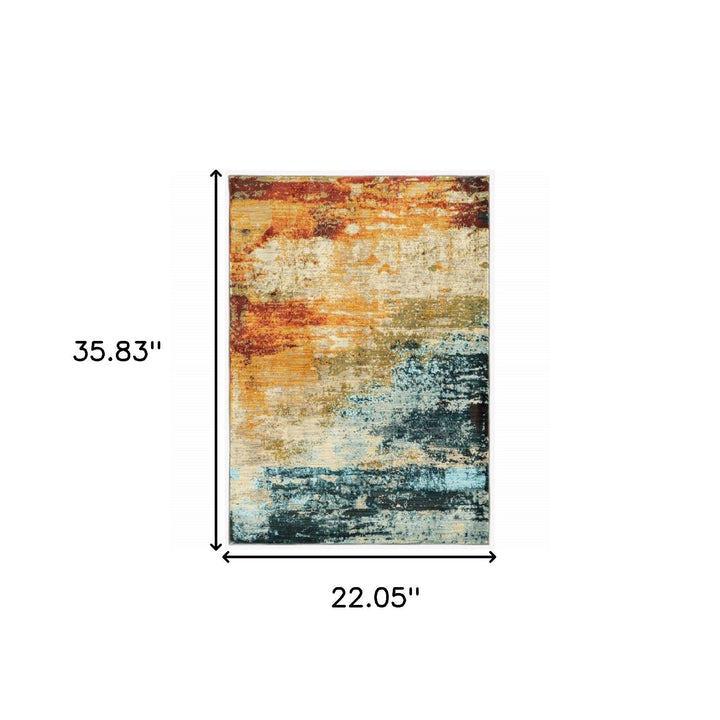 8X11 Blue And Red Distressed Area Rug Image 1