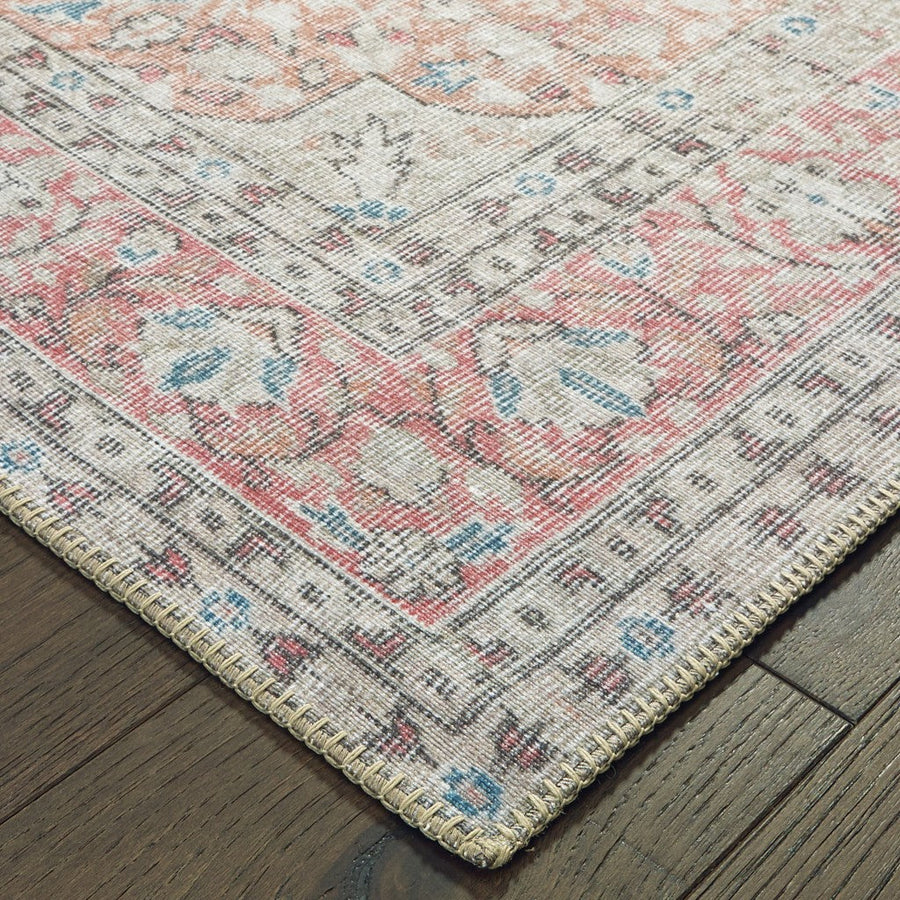 8X10 Ivory And Pink Oriental Area Rug Image 1