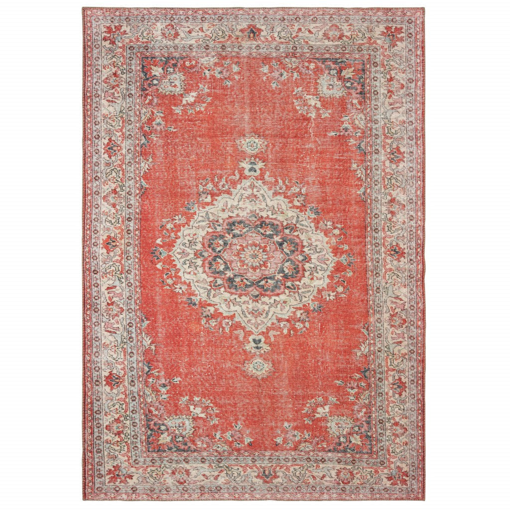 5X8 Red And Gray Oriental Area Rug Image 1