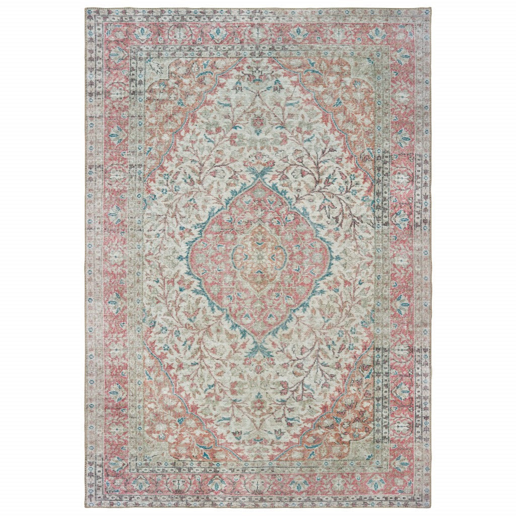 8X10 Ivory And Pink Oriental Area Rug Image 3