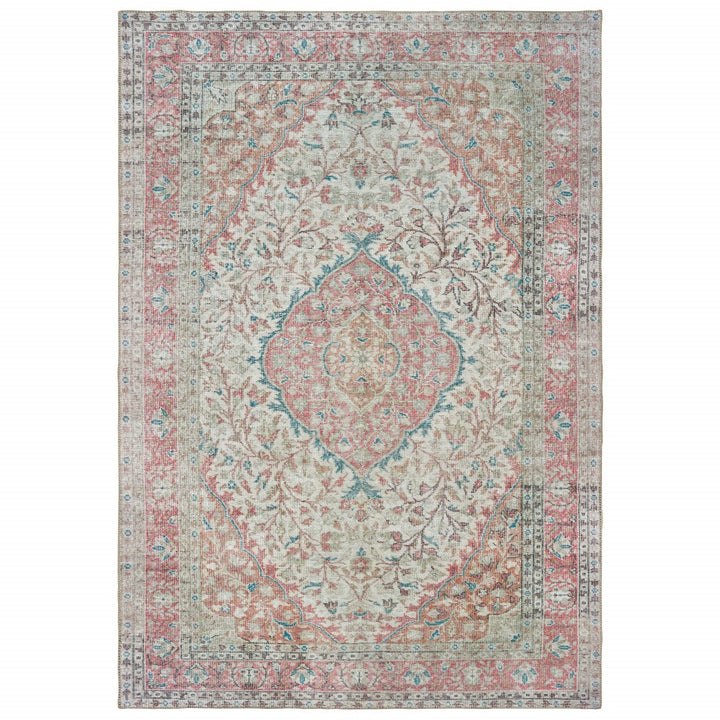 8X10 Ivory And Pink Oriental Area Rug Image 3