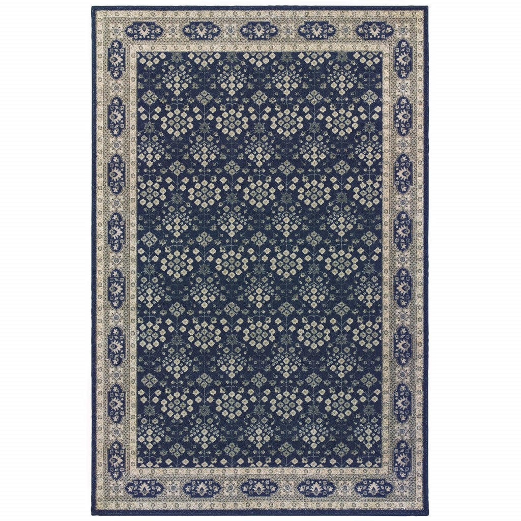 5X8 Navy And Gray Floral Ditsy Area Rug Image 1