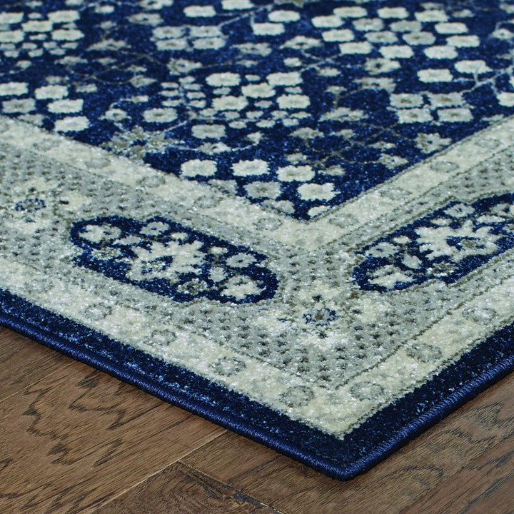 5X8 Navy And Gray Floral Ditsy Area Rug Image 3