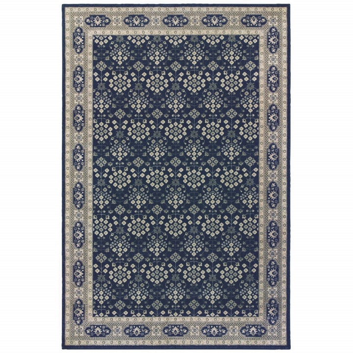 5X8 Navy And Gray Floral Ditsy Area Rug Image 7