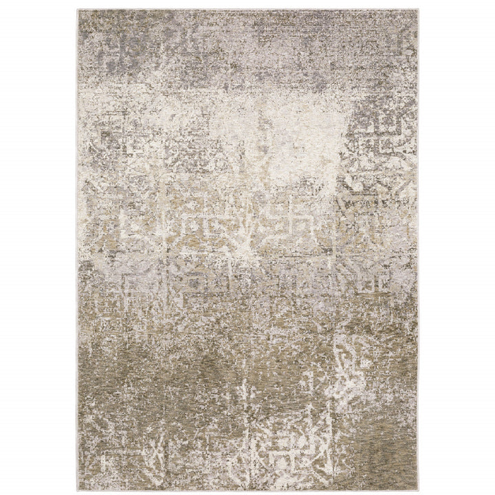 3 X 5 Ivory Grey Tan Brown And Beige Abstract Power Loom Stain Resistant Area Rug Image 1