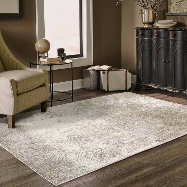 3 X 5 Ivory Grey Tan Brown And Beige Abstract Power Loom Stain Resistant Area Rug Image 8