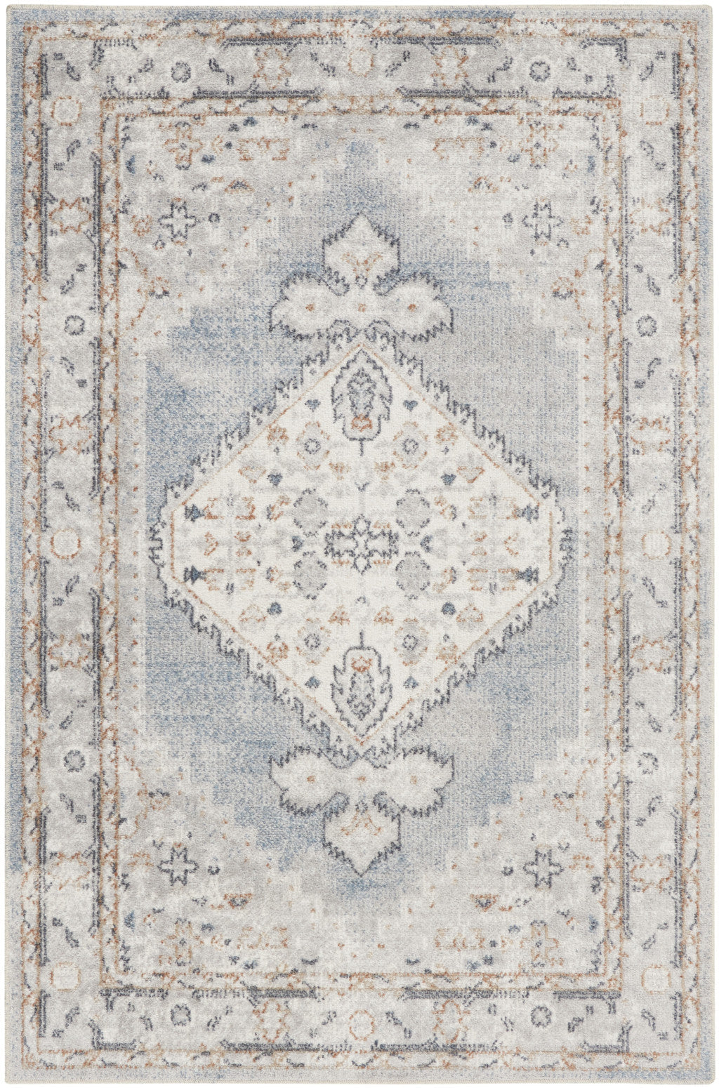 3 X 5 Light Blue Oriental Power Loom Distressed Washable Area Rug Image 1