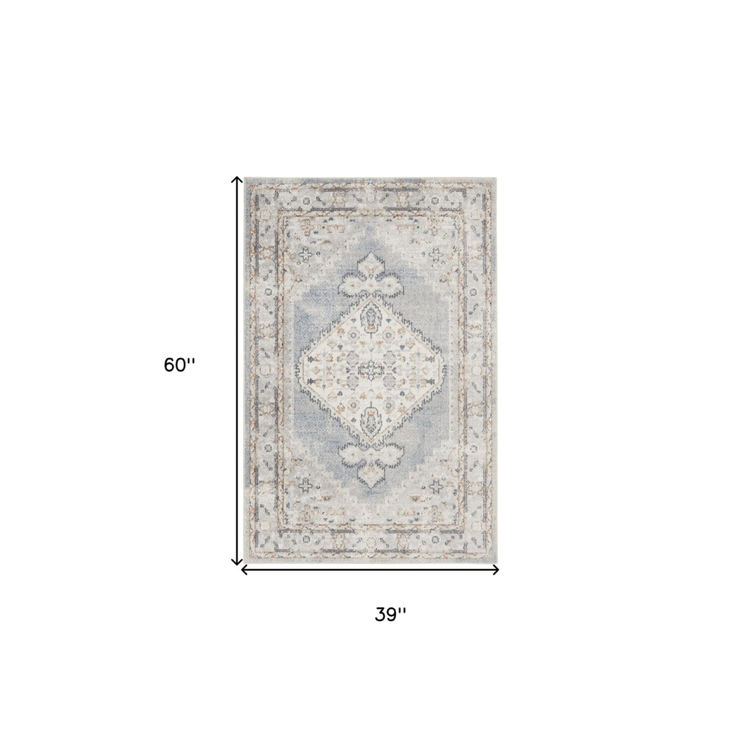 3 X 5 Light Blue Oriental Power Loom Distressed Washable Area Rug Image 7