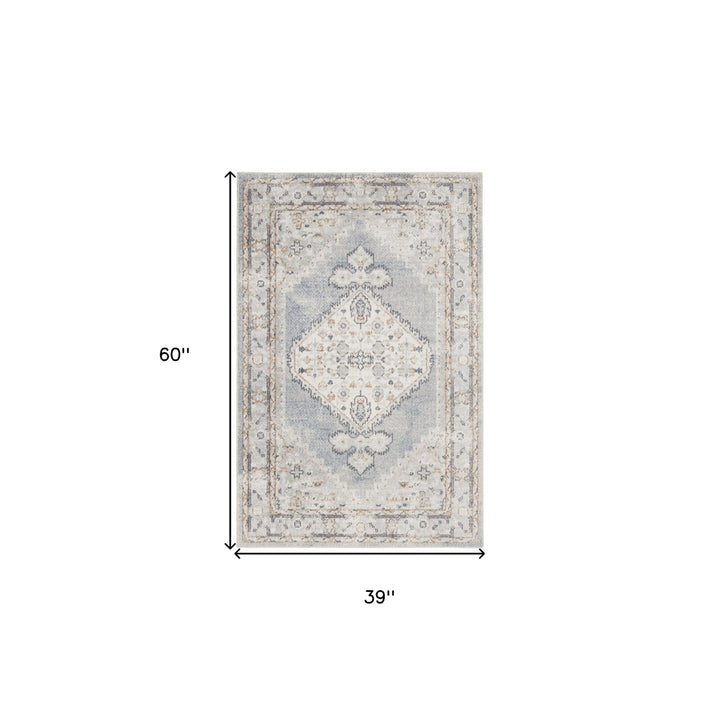 3 X 5 Light Blue Oriental Power Loom Distressed Washable Area Rug Image 7