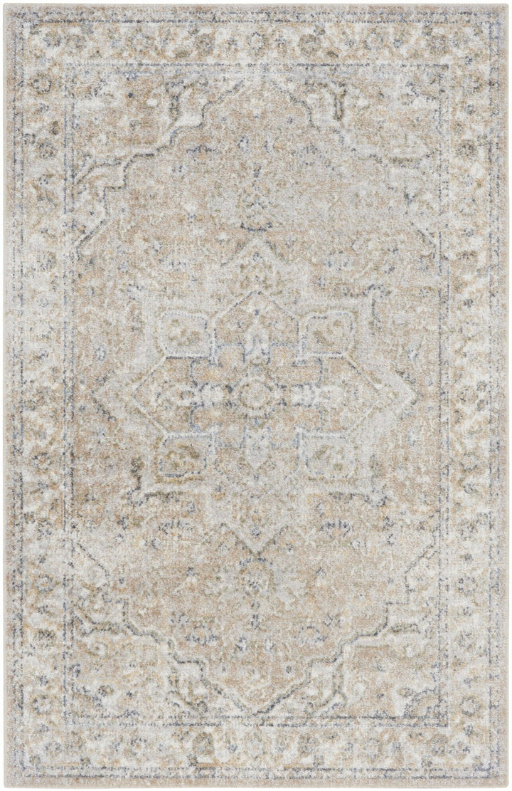 3 X 5 Beige Oriental Power Loom Washable Area Rug Image 1