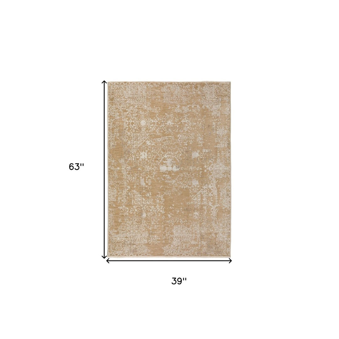 3 X 5 Beige Oriental Area Rug With Fringe Image 9