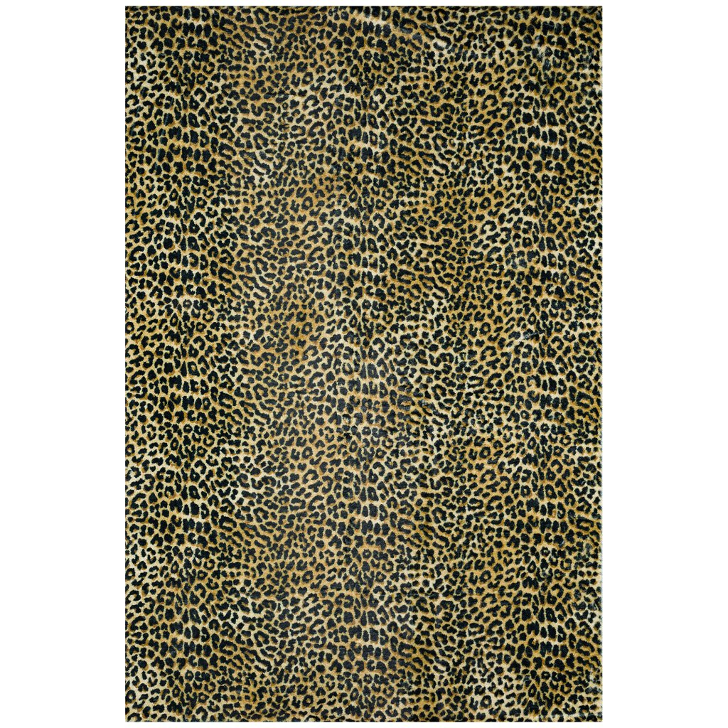 3 X 5 Black and Gold Leopard Print Shag Handmade Non Skid Area Rug Image 1