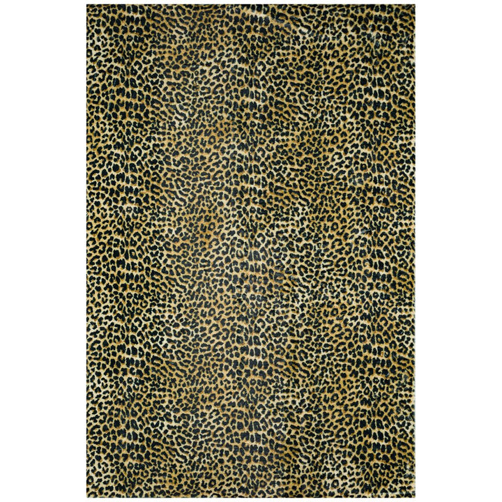 3 X 5 Black and Gold Leopard Print Shag Handmade Non Skid Area Rug Image 1