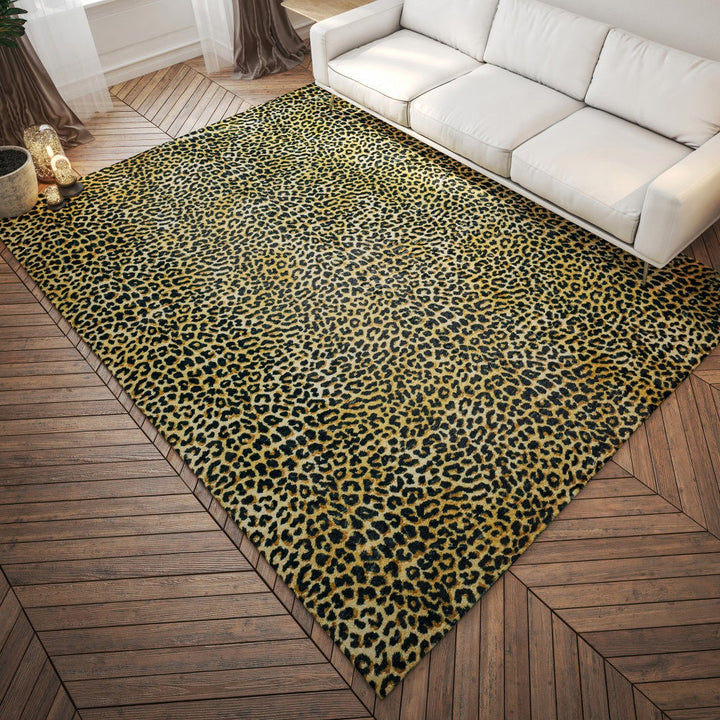 3 X 5 Black and Gold Leopard Print Shag Handmade Non Skid Area Rug Image 5