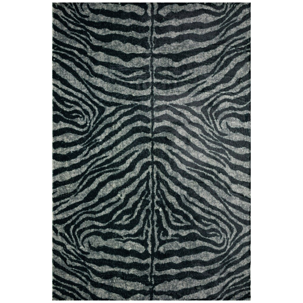 3 X 5 Black and Gray Zebra Print Shag Handmade Non Skid Area Rug Image 2