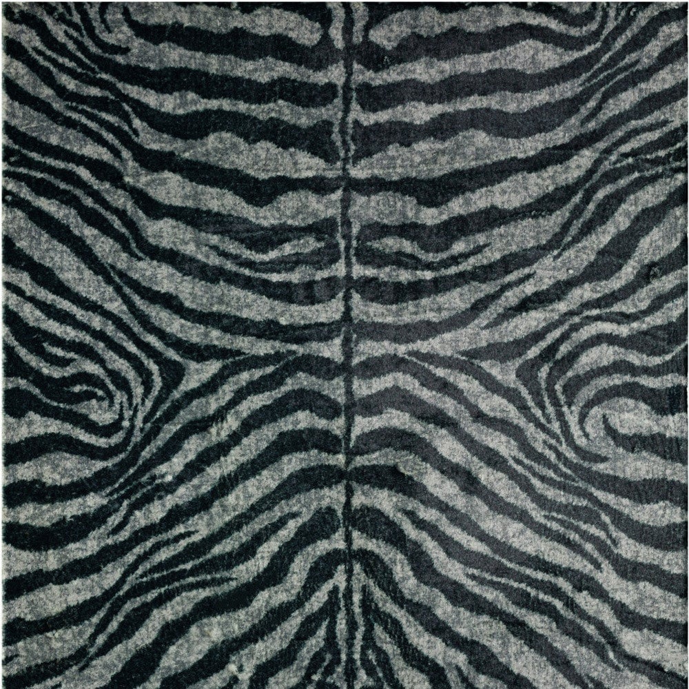 3 X 5 Black and Gray Zebra Print Shag Handmade Non Skid Area Rug Image 3