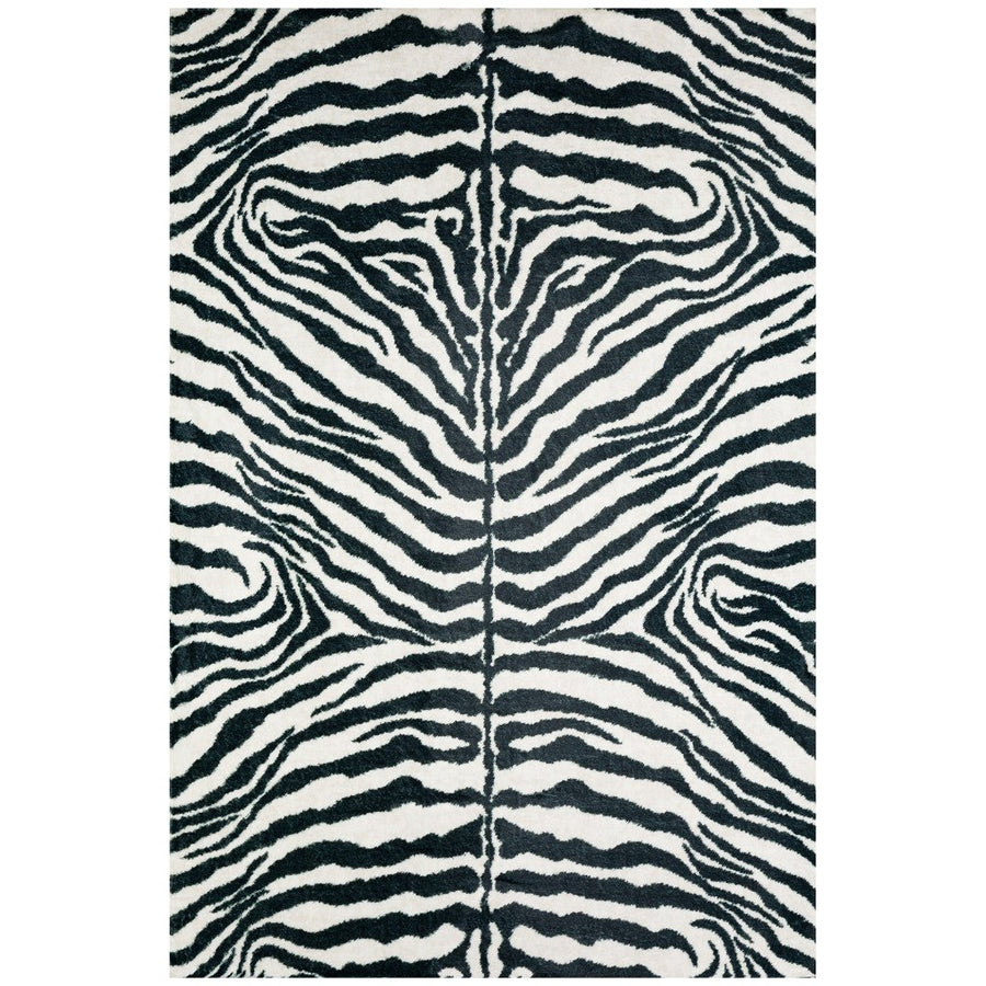 3 X 5 Black and White Zebra Print Shag Handmade Non Skid Area Rug Image 1