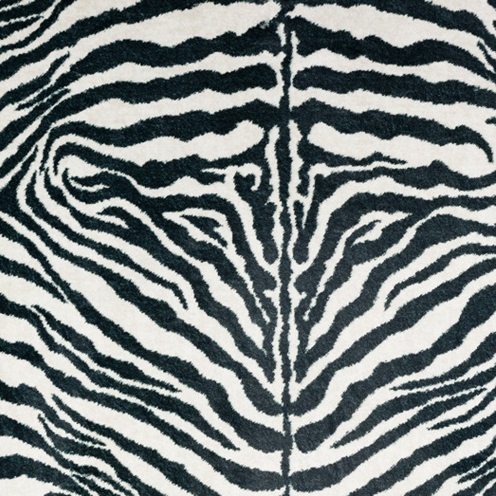 3 X 5 Black and White Zebra Print Shag Handmade Non Skid Area Rug Image 3