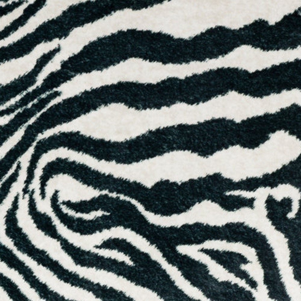 3 X 5 Black and White Zebra Print Shag Handmade Non Skid Area Rug Image 8