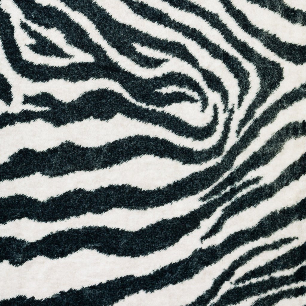 3 X 5 Black and White Zebra Print Shag Handmade Non Skid Area Rug Image 10