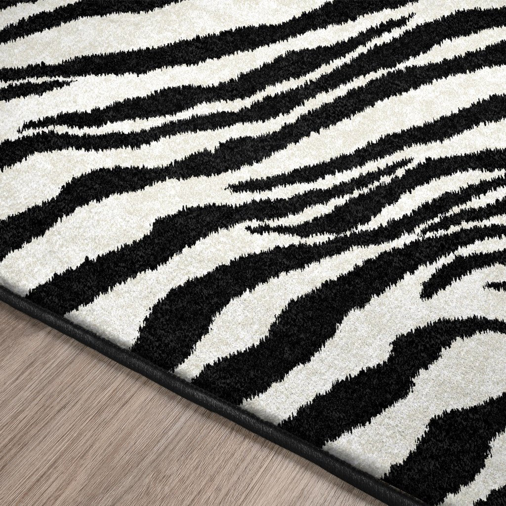 3 X 5 Black and White Zebra Print Shag Handmade Non Skid Area Rug Image 11