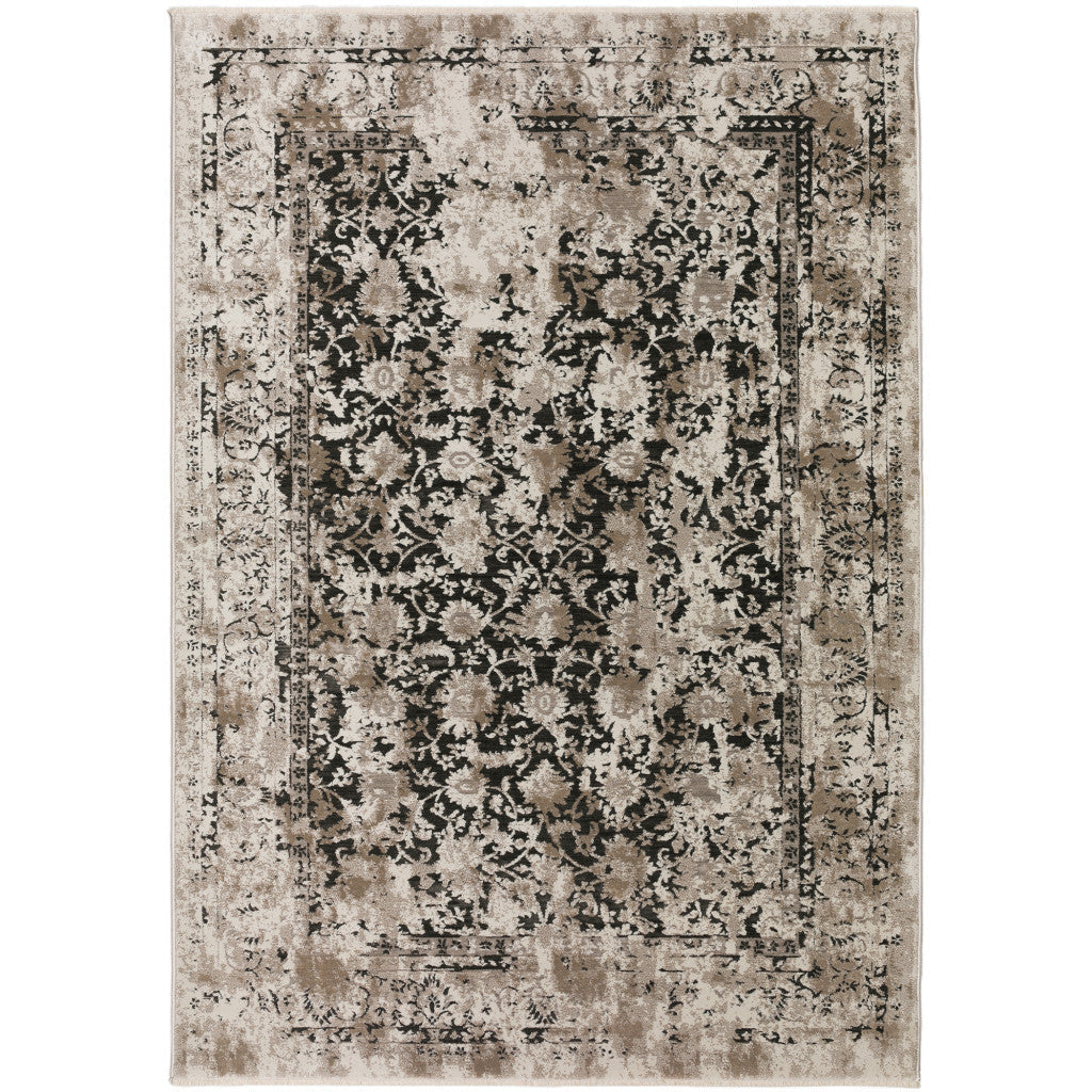 3 X 5 Black Oriental Area Rug With Fringe Image 6