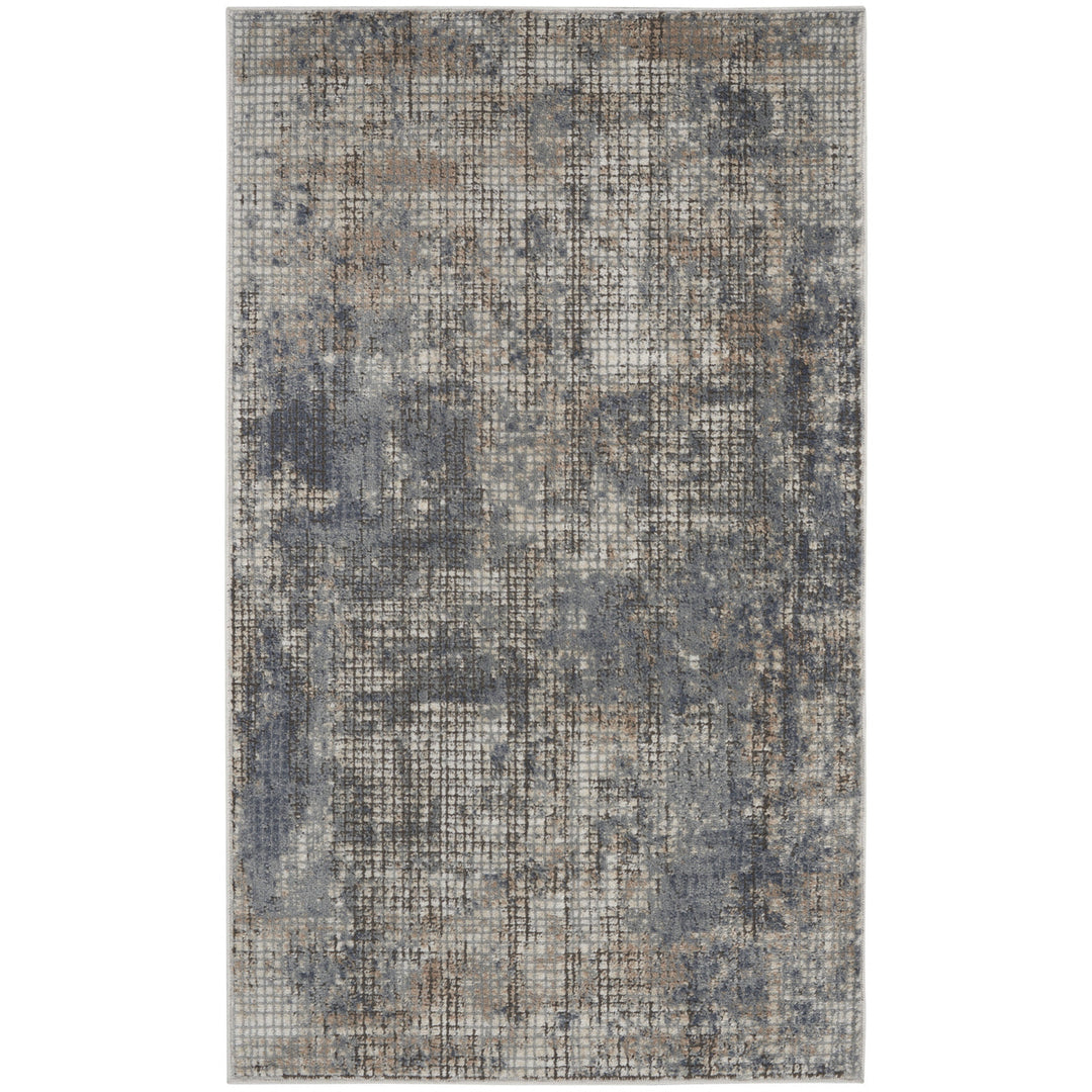 3 X 5 Blue And Beige Abstract Power Loom Distressed Non Skid Area Rug Image 1