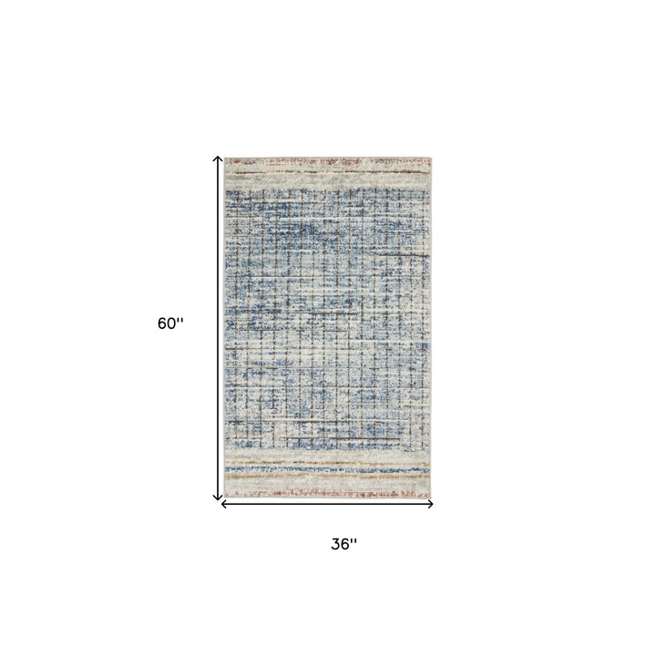 3 X 5 Blue Abstract Power Loom Distressed Non Skid Area Rug Image 5