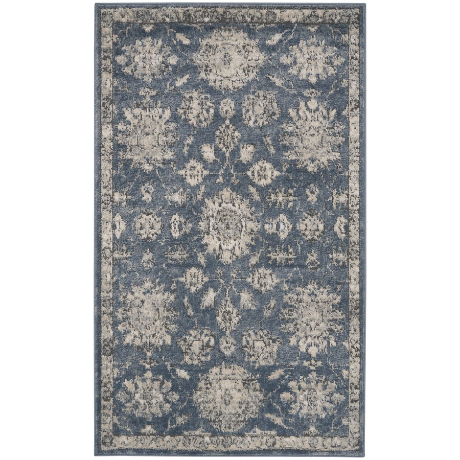 3 X 5 Blue And Beige Oriental Power Loom Non Skid Area Rug Image 1