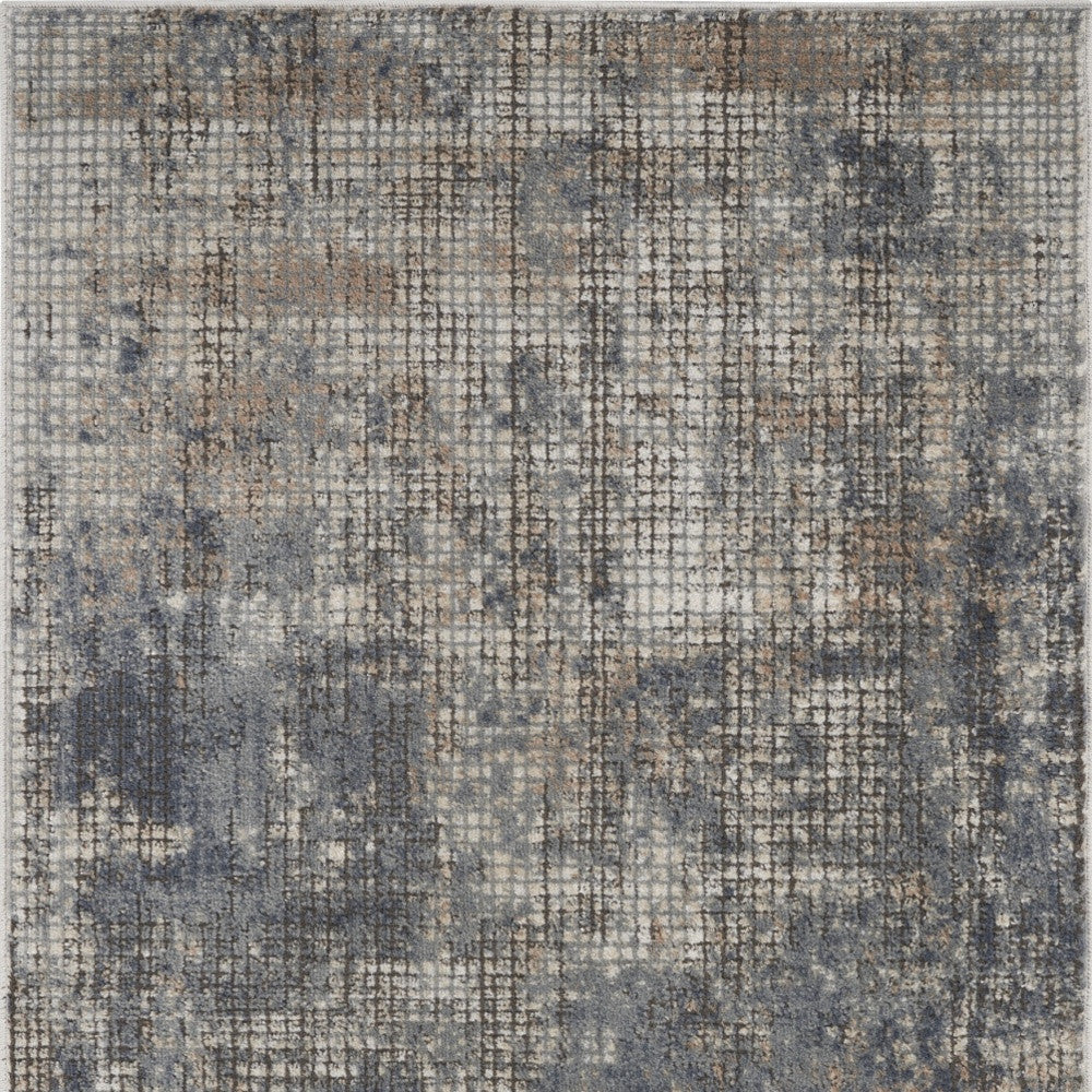 3 X 5 Blue And Beige Abstract Power Loom Distressed Non Skid Area Rug Image 4