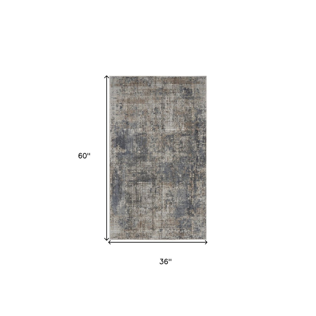 3 X 5 Blue And Beige Abstract Power Loom Distressed Non Skid Area Rug Image 5