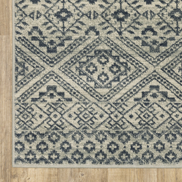 3 X 5 Blue And Beige Geometric Power Loom Stain Resistant Area Rug Image 7