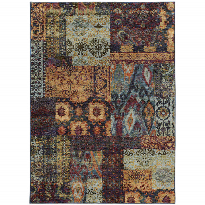 3 X 5 Blue and Gold Abstract Power Loom Area Rug Image 2