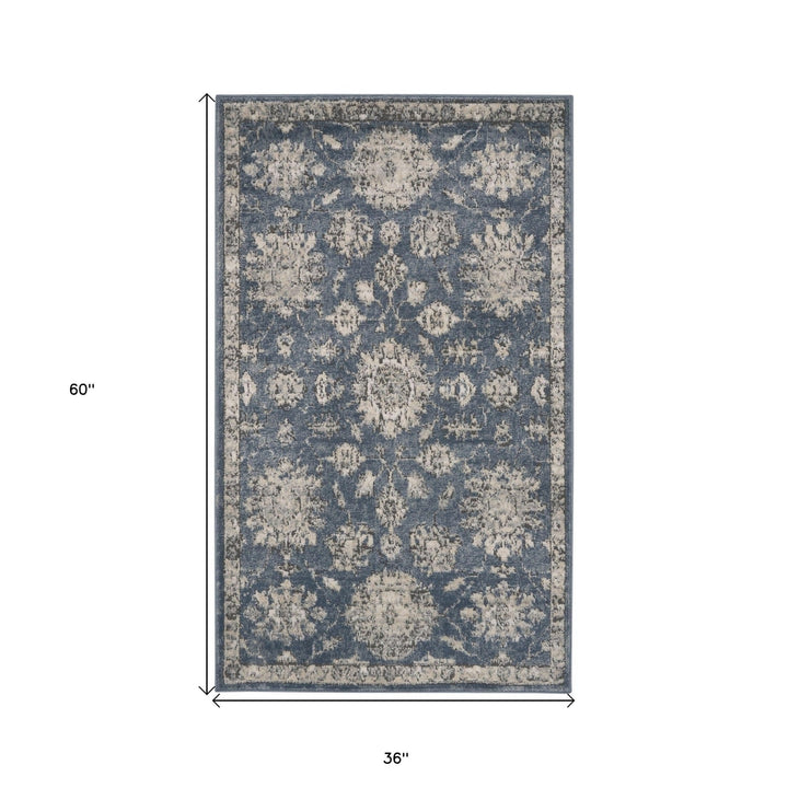 3 X 5 Blue And Beige Oriental Power Loom Non Skid Area Rug Image 6