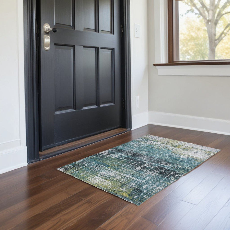 3 X 5 Blue and Green Abstract Non Skid Area Rug Image 1