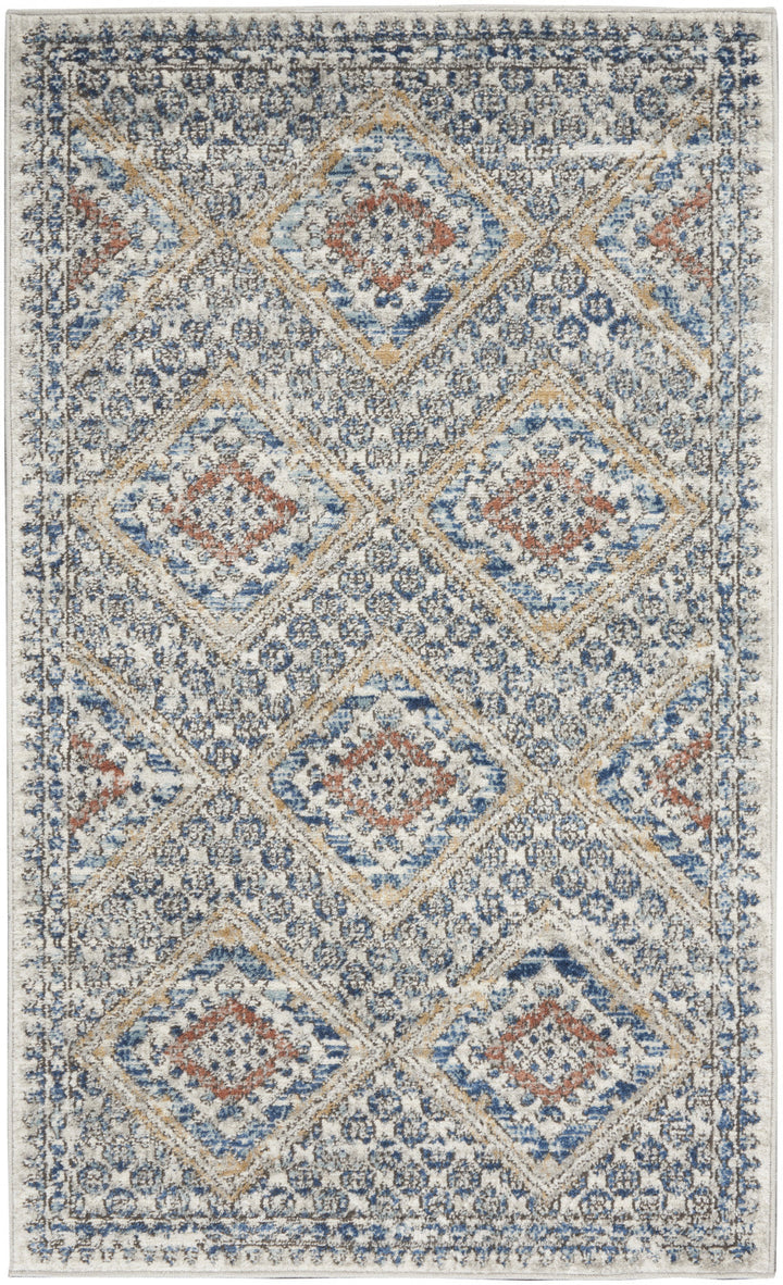 3 X 5 Blue And Ivory Southwestern Power Loom Non Skid Area Rug Image 1