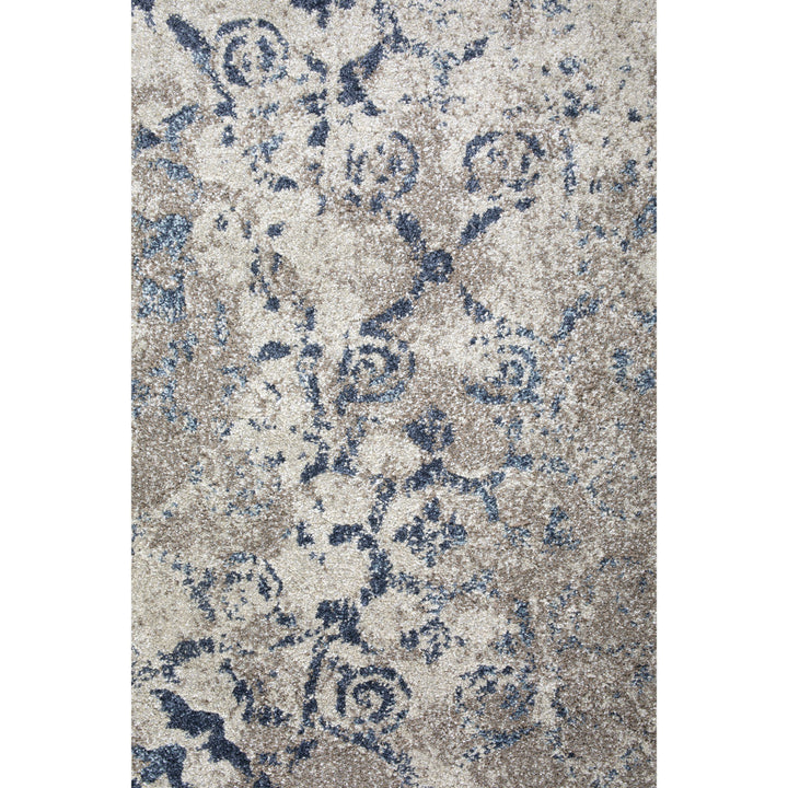 3 X 5 Blue and Ivory Oriental Distressed Area Rug Image 4