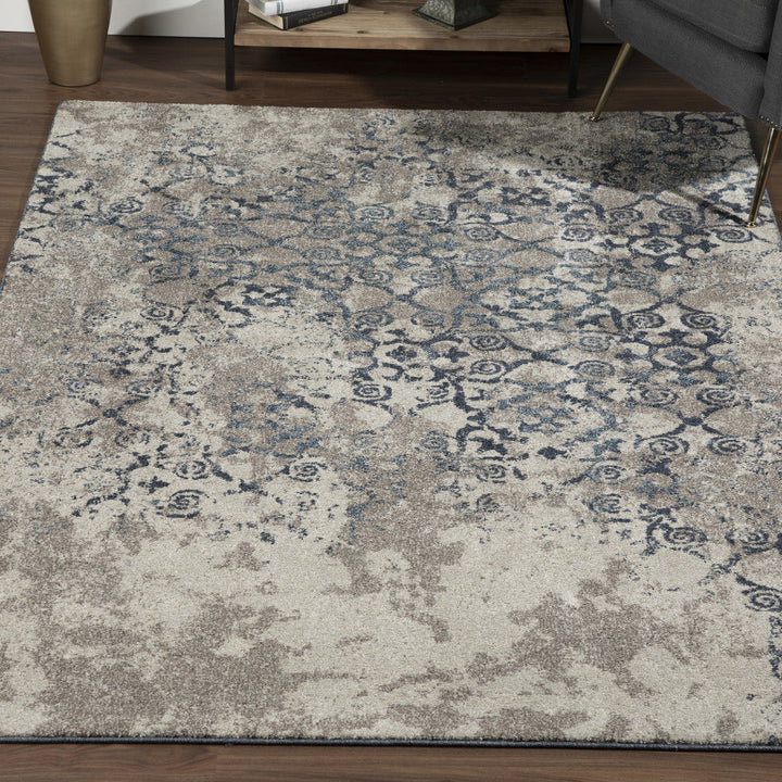 3 X 5 Blue and Ivory Oriental Distressed Area Rug Image 5