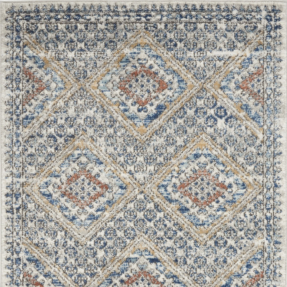 3 X 5 Blue And Ivory Southwestern Power Loom Non Skid Area Rug Image 4