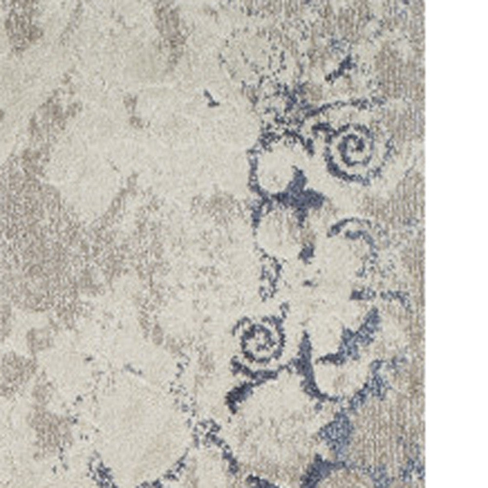 3 X 5 Blue and Ivory Oriental Distressed Area Rug Image 7