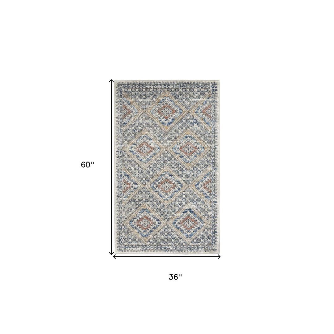 3 X 5 Blue And Ivory Southwestern Power Loom Non Skid Area Rug Image 5