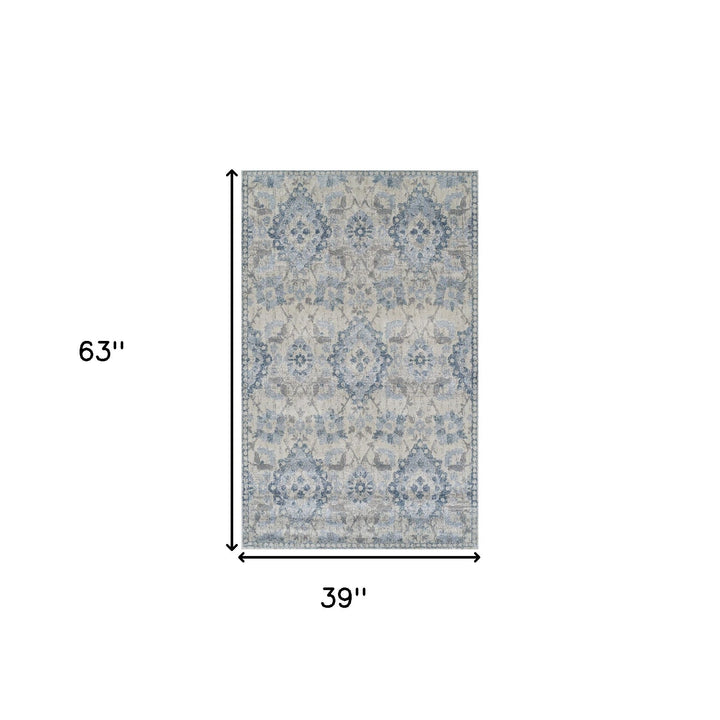 3 X 5 Blue Oriental Area Rug Image 3