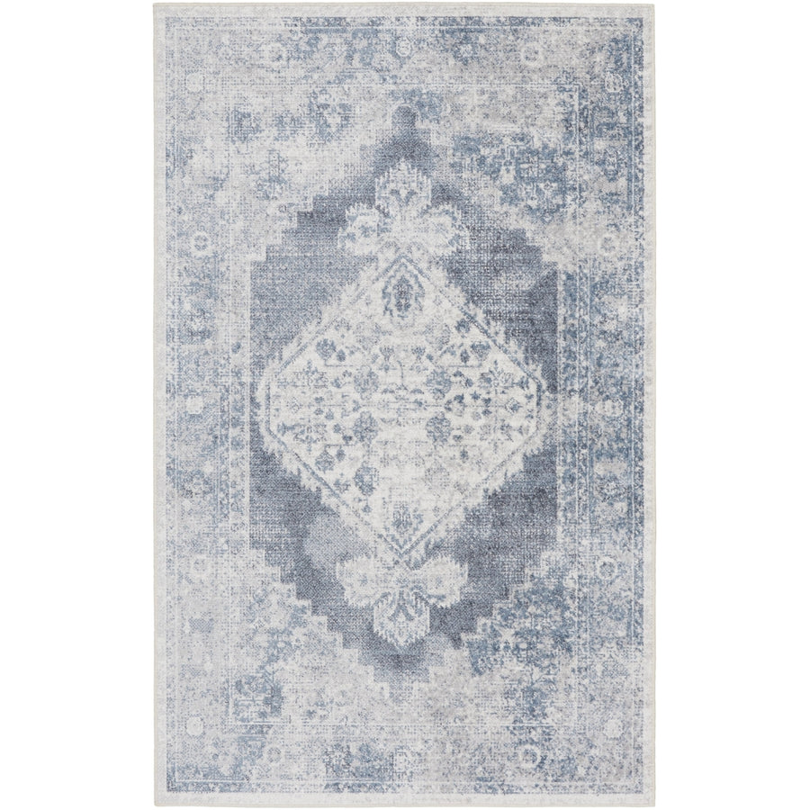 3 X 5 Blue Oriental Power Loom Distressed Washable Area Rug Image 1