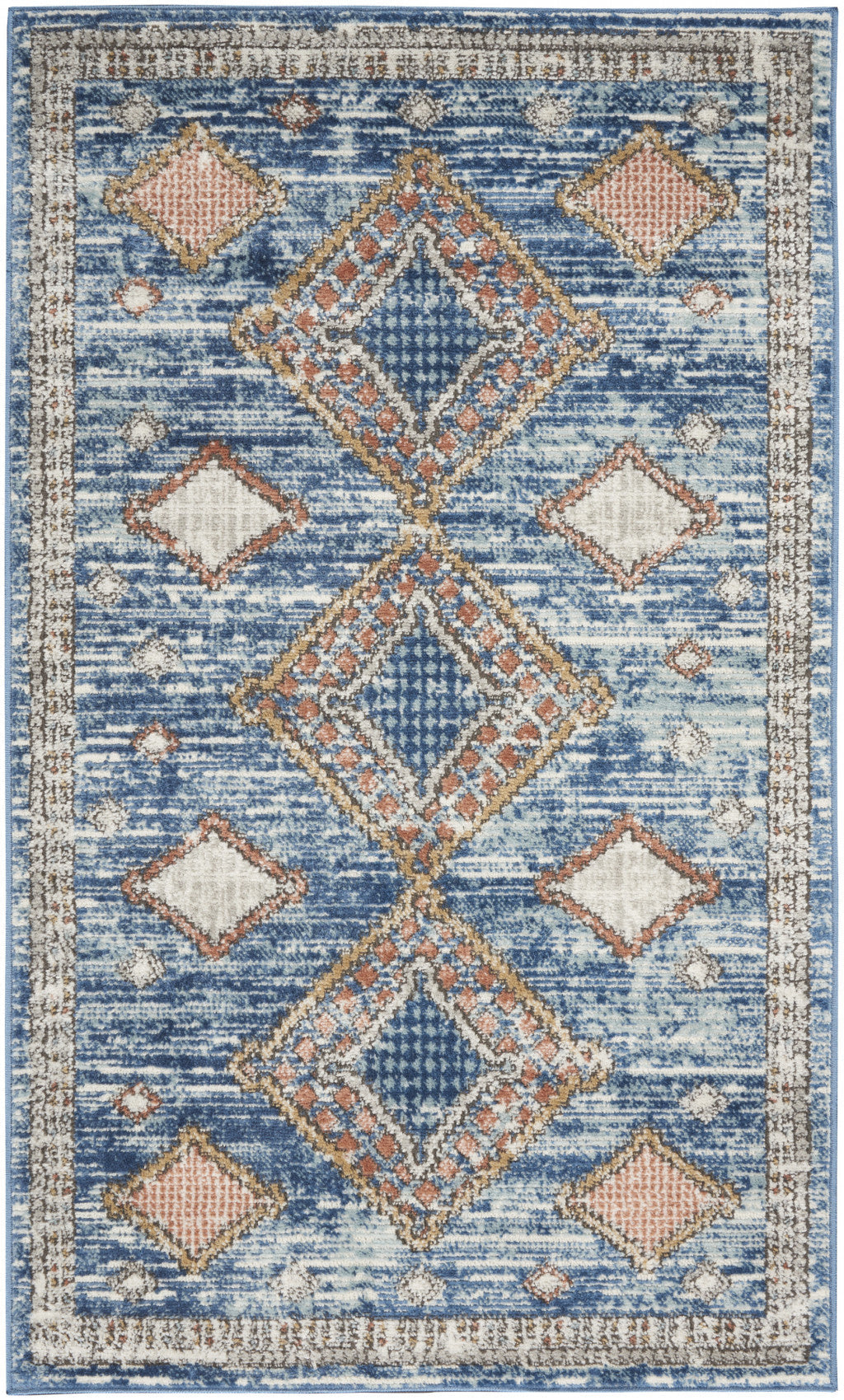 3 X 5 Blue Southwestern Power Loom Non Skid Area Rug Image 1